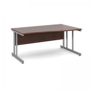 Momento right hand wave desk 1600mm - silver cantilever frame, walnut