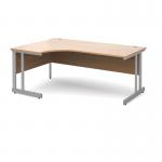 Momento left hand ergonomic desk 1800mm - silver cantilever frame, beech top MOM18ELB