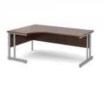 Momento left hand ergonomic desk 1800mm - silver cantilever frame and walnut top