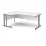 Momento left hand ergonomic desk 1800mm - silver cantilever frame, white top MOM18ELWH