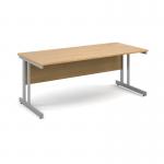 The Dams International Desking Momento straight desk features a sleek silver cantilever frame and a stunning oak top. With a spacious 1800mm x 800mm surface, this desk is perfect for any modern office space. Its clean lines and minimalist design create a professional and functional workspace, while the durable oak top provides a touch of natural beauty. This desk is a timeless addition to any office setting.