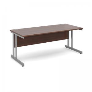 Momento straight desk 1800mm x 800mm - silver cantilever frame, walnut