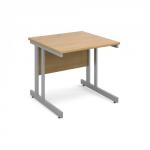 Momento straight desk 800mm x 800mm - silver cantilever frame, oak top MOM8O
