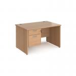 Maestro 25 straight desk 1200mm x 800mm with 2 drawer pedestal - beech top with panel end leg MP12P2B