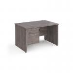 Maestro 25 straight desk 1200mm x 800mm with 2 drawer pedestal - grey oak top with panel end leg MP12P2GO
