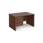 Maestro 25 straight desk 1200mm x 800mm with 2 drawer pedestal - walnut top with panel end leg MP12P2W