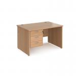 Maestro 25 straight desk 1200mm x 800mm with 3 drawer pedestal - beech top with panel end leg MP12P3B