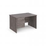Maestro 25 straight desk 1200mm x 800mm with 3 drawer pedestal - grey oak top with panel end leg MP12P3GO
