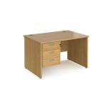 Maestro 25 straight desk 1200mm x 800mm with 3 drawer pedestal - oak top with panel end leg MP12P3O