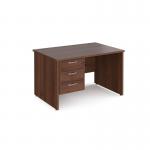 Maestro 25 straight desk 1200mm x 800mm with 3 drawer pedestal - walnut top with panel end leg MP12P3W