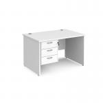 Maestro 25 straight desk 1200mm x 800mm with 3 drawer pedestal - white top with panel end leg MP12P3WH
