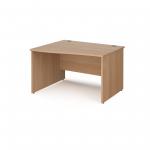 Maestro 25 left hand wave desk 1200mm wide - beech top with panel end leg MP12WLB