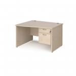 Maestro 25 left hand wave desk 1200mm wide with 2 drawer pedestal - maple top with panel end leg MP12WLP2M