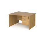 Maestro 25 left hand wave desk 1200mm wide with 2 drawer pedestal - oak top with panel end leg MP12WLP2O