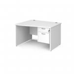 Maestro 25 left hand wave desk 1200mm wide with 2 drawer pedestal - white top with panel end leg MP12WLP2WH