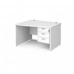 Maestro 25 left hand wave desk 1200mm wide with 3 drawer pedestal - white top with panel end leg MP12WLP3WH