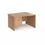 Maestro 25 right hand wave desk 1200mm wide with 2 drawer pedestal - beech top with panel end leg MP12WRP2B