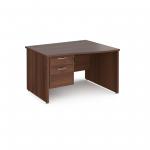 Maestro 25 right hand wave desk 1200mm wide with 2 drawer pedestal - walnut top with panel end leg MP12WRP2W