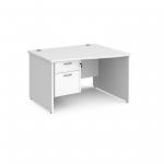 Maestro 25 right hand wave desk 1200mm wide with 2 drawer pedestal - white top with panel end leg MP12WRP2WH