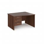 Maestro 25 right hand wave desk 1200mm wide with 3 drawer pedestal - walnut top with panel end leg MP12WRP3W