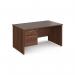 Maestro 25 straight desk 1400mm x 800mm with 2 drawer pedestal - walnut top with panel end leg MP14P2W