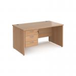 Maestro 25 straight desk 1400mm x 800mm with 3 drawer pedestal - beech top with panel end leg MP14P3B