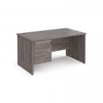 Maestro 25 straight desk 1400mm x 800mm with 3 drawer pedestal - grey oak top with panel end leg MP14P3GO