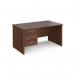 Maestro 25 straight desk 1400mm x 800mm with 3 drawer pedestal - walnut top with panel end leg MP14P3W