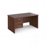 Maestro 25 straight desk 1400mm x 800mm with 3 drawer pedestal - walnut top with panel end leg MP14P3W