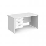 Maestro 25 straight desk 1400mm x 800mm with 3 drawer pedestal - white top with panel end leg MP14P3WH