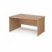 Maestro 25 left hand wave desk 1400mm wide - beech top with panel end leg MP14WLB