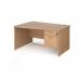 Maestro 25 left hand wave desk 1400mm wide with 2 drawer pedestal - beech top with panel end leg MP14WLP2B