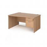 Maestro 25 left hand wave desk 1400mm wide with 2 drawer pedestal - beech top with panel end leg MP14WLP2B