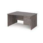 Maestro 25 left hand wave desk 1400mm wide with 2 drawer pedestal - grey oak top with panel end leg MP14WLP2GO