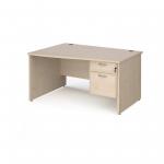 Maestro 25 left hand wave desk 1400mm wide with 2 drawer pedestal - maple top with panel end leg MP14WLP2M