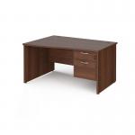 Maestro 25 left hand wave desk 1400mm wide with 2 drawer pedestal - walnut top with panel end leg MP14WLP2W