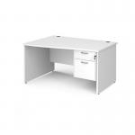 Maestro 25 left hand wave desk 1400mm wide with 2 drawer pedestal - white top with panel end leg MP14WLP2WH