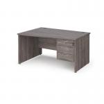 Maestro 25 left hand wave desk 1400mm wide with 3 drawer pedestal - grey oak top with panel end leg MP14WLP3GO