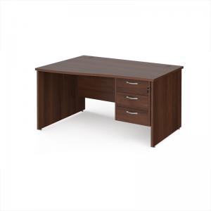 Maestro 25 left hand wave desk 1400mm wide with 3 drawer pedestal -