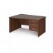 Maestro 25 left hand wave desk 1400mm wide with 3 drawer pedestal - walnut top with panel end leg MP14WLP3W