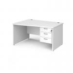 Maestro 25 left hand wave desk 1400mm wide with 3 drawer pedestal - white top with panel end leg MP14WLP3WH
