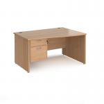 Maestro 25 right hand wave desk 1400mm wide with 2 drawer pedestal - beech top with panel end leg MP14WRP2B