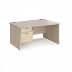 Maestro 25 right hand wave desk 1400mm wide with 2 drawer pedestal - maple top with panel end leg MP14WRP2M