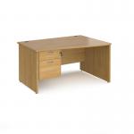 Maestro 25 right hand wave desk 1400mm wide with 2 drawer pedestal - oak top with panel end leg MP14WRP2O