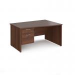 Maestro 25 right hand wave desk 1400mm wide with 2 drawer pedestal - walnut top with panel end leg MP14WRP2W