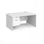Maestro 25 right hand wave desk 1400mm wide with 2 drawer pedestal - white top with panel end leg MP14WRP2WH