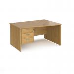 Maestro 25 right hand wave desk 1400mm wide with 3 drawer pedestal - oak top with panel end leg MP14WRP3O