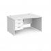 Maestro 25 right hand wave desk 1400mm wide with 3 drawer pedestal - white top with panel end leg MP14WRP3WH