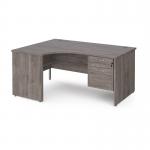 Maestro 25 left hand ergonomic desk 1600mm wide with 2 drawer pedestal - grey oak top with panel end leg MP16ELP2GO