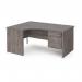 Maestro 25 left hand ergonomic desk 1600mm wide with 3 drawer pedestal - grey oak top with panel end leg MP16ELP3GO